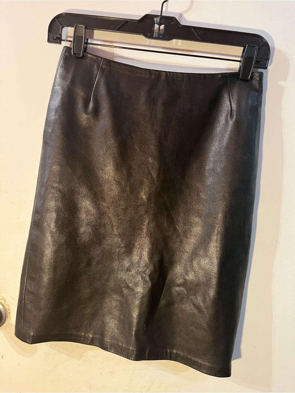 Vintage Black Genuine Leather Pencil Skirt